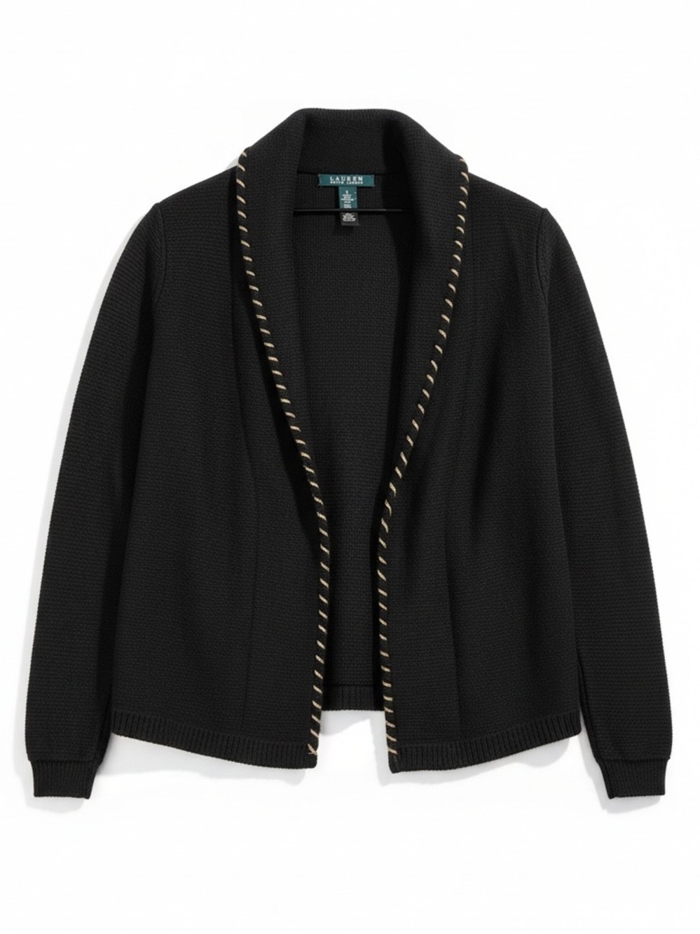 Lauren Ralph Lauren Black Open Front Long Sleeve Cardigan Sweater Size Small
